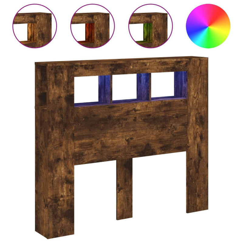 Hoofdeinde met LED 120x18,5x103,5 cm bewerkt hout gerookt eiken