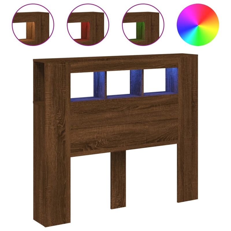 Hoofdeinde met LED 120x18,5x103,5 cm bewerkt hout bruineiken
