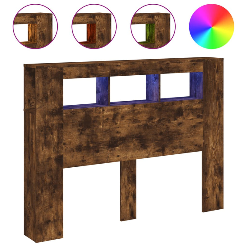 Hoofdeinde met LED 140x18,5x103,5 cm bewerkt hout gerookt eiken