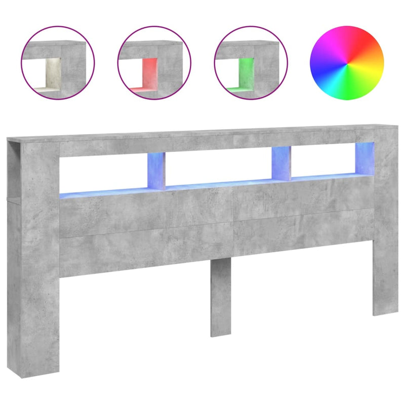 Hoofdeinde met LED 220x18,5x103,5 cm bewerkt hout betongrijs