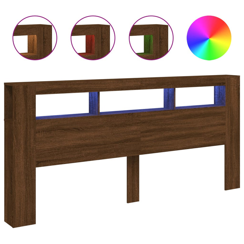 Hoofdeinde met LED 220x18,5x103,5 cm bewerkt hout bruineiken