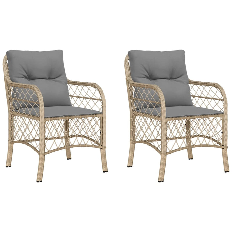 Tuinstoelen 2 st met kussens poly rattan gemengd beige