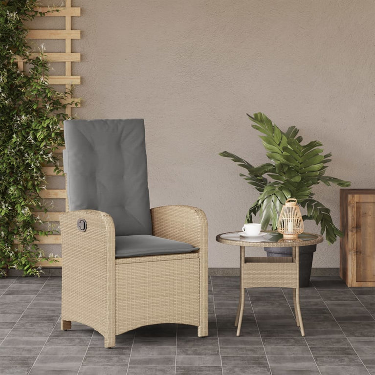 Tuinstoel verstelbaar met kussens poly rattan gemengd beige