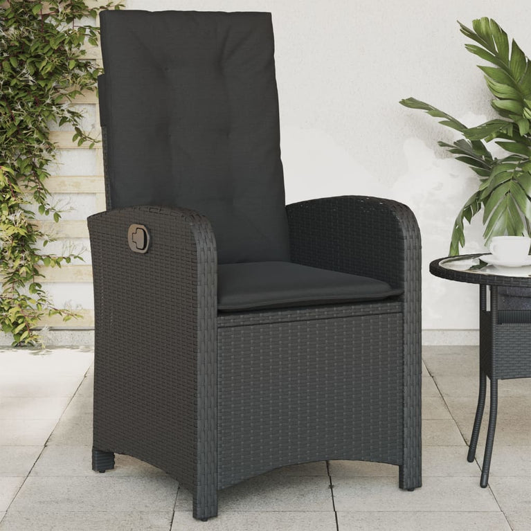 Tuinstoelen 2 st verstelbaar met kussens poly rattan zwart