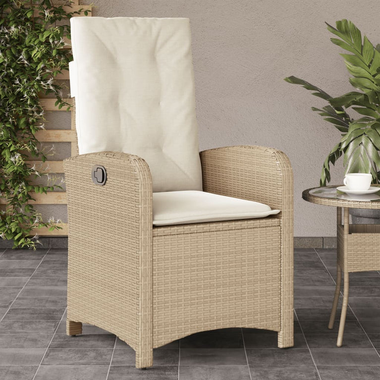 Tuinstoelen 2 st verstelbaar met kussens poly rattan beige