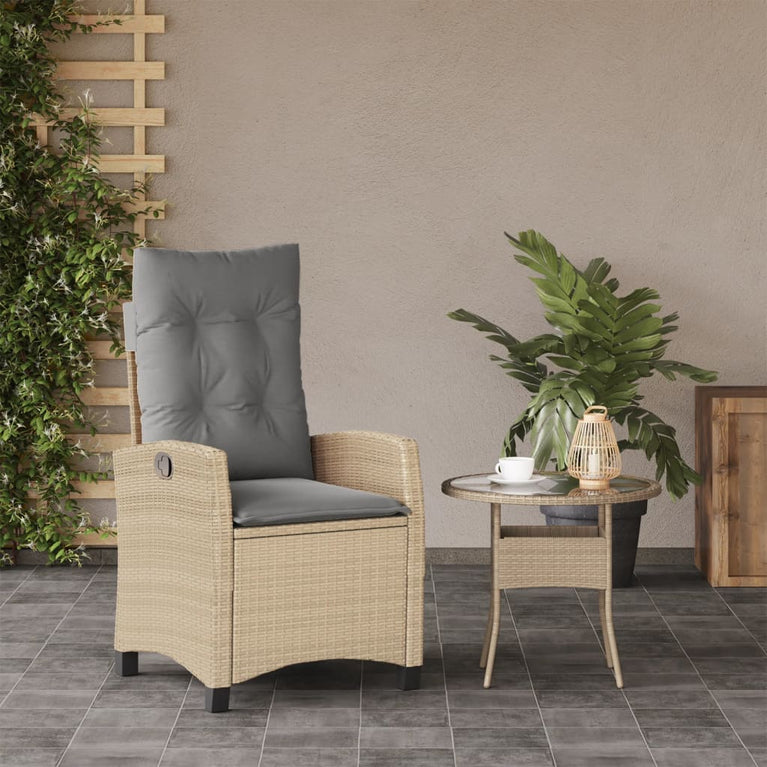 Tuinstoel verstelbaar met kussens poly rattan gemengd beige