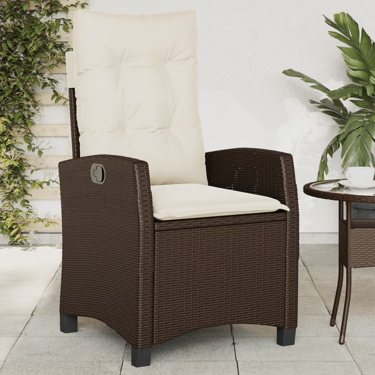 Tuinstoelen 2 st verstelbaar met kussens poly rattan bruin