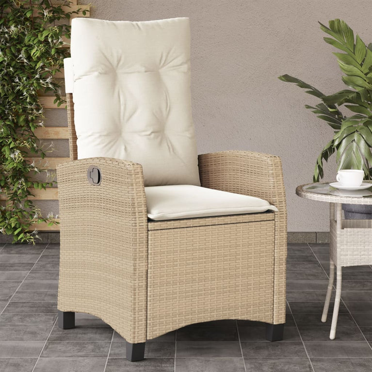 Tuinstoelen 2 st verstelbaar met kussens poly rattan beige
