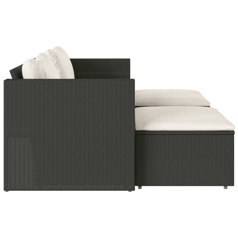 5-delige Loungeset met kussens poly rattan acacia zwart