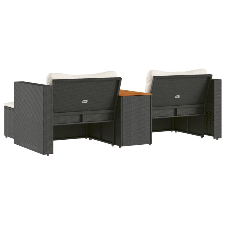 5-delige Loungeset met kussens poly rattan acacia zwart