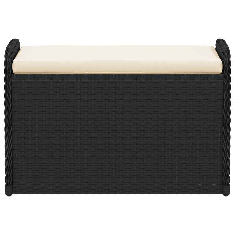 Opbergbankje met kussen 80x51x52 cm poly rattan zwart