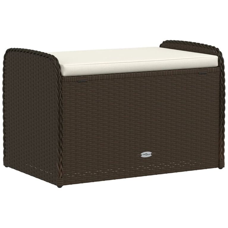 Opbergbankje met kussen 80x51x52 cm poly rattan bruin