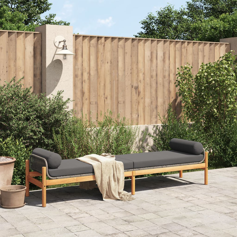 Tuinbank met kussen poly rattan acacia grijs