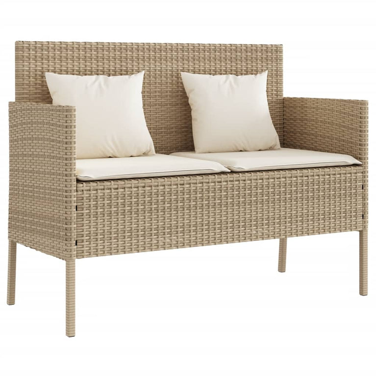 Tuinbank met kussens poly rattan beige