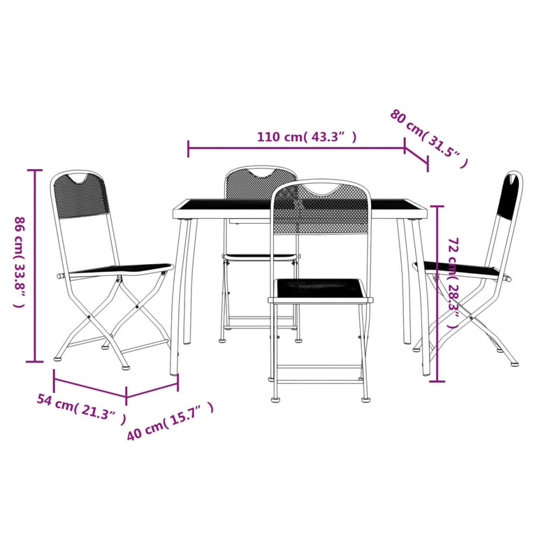 5-delige Tuinset metaalgaas antracietkleurig MeubelReus
