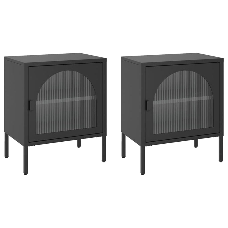 Nachtkastjes 2 st 50x35x60 cm glas en staal zwart