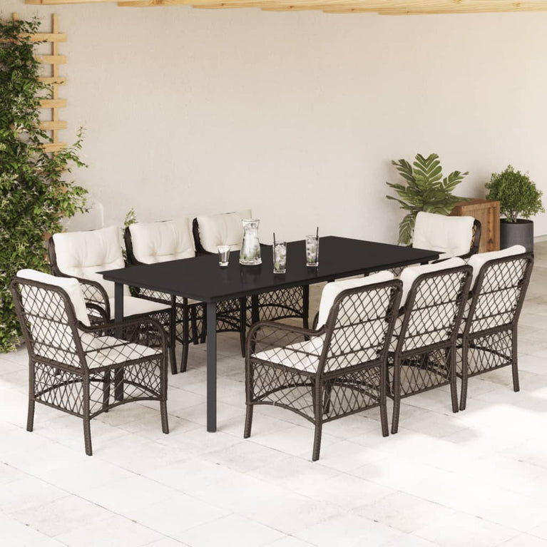 9-delige Tuinset met kussens poly rattan bruin
