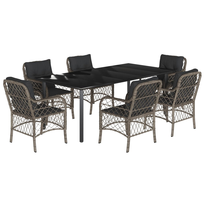 7-delige Tuinset met kussens poly rattan grijs