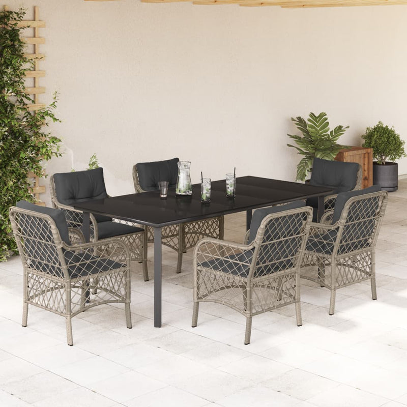 7-delige Tuinset met kussens poly rattan grijs