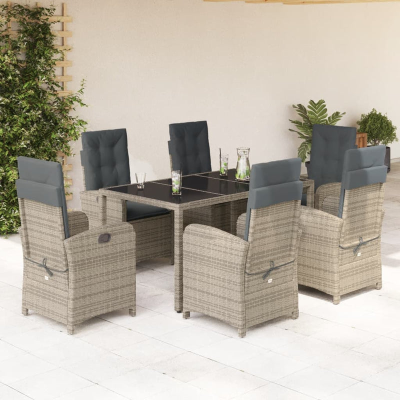 7-delige Tuinset met kussens poly rattan grijs