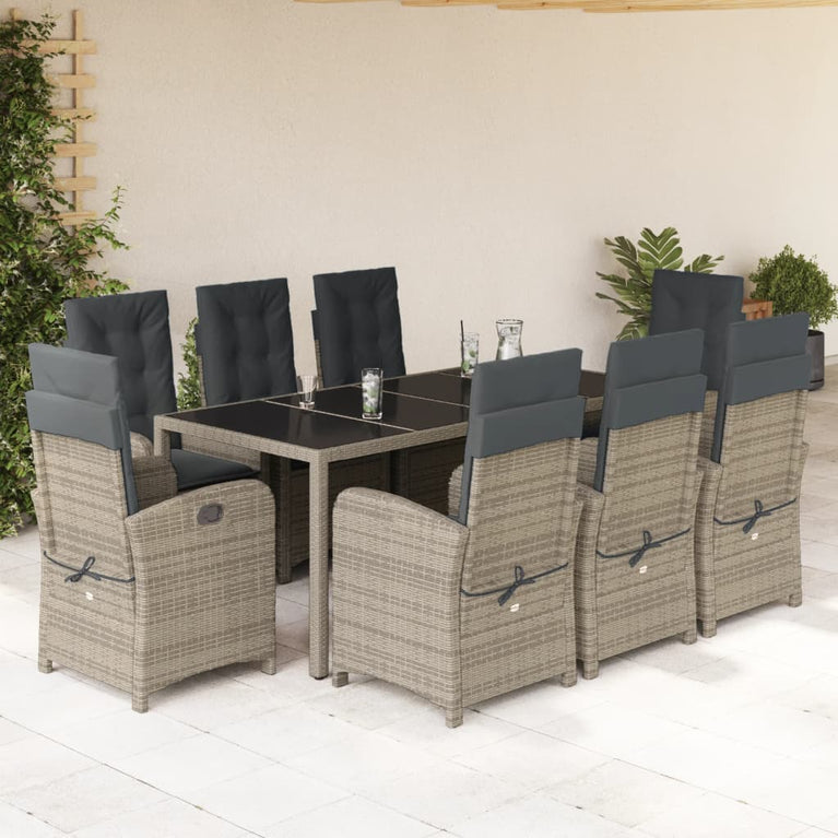 9-delige Tuinset met kussens poly rattan grijs