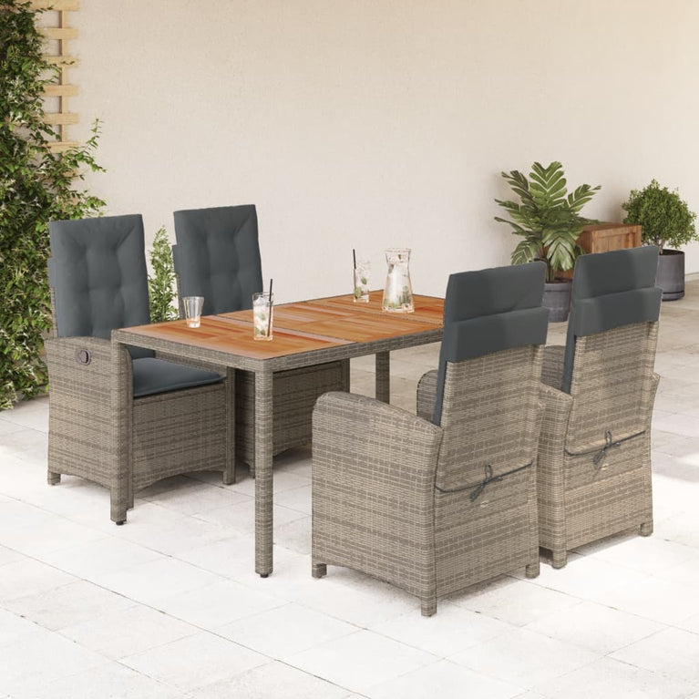 5-delige Tuinset met kussens poly rattan grijs