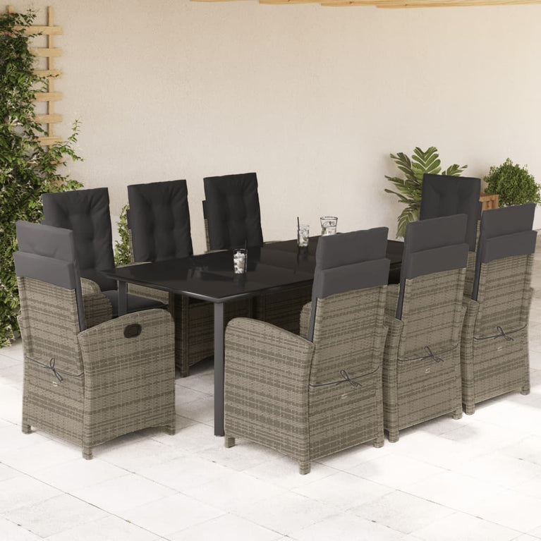 9-delige Tuinset met kussens poly rattan grijs
