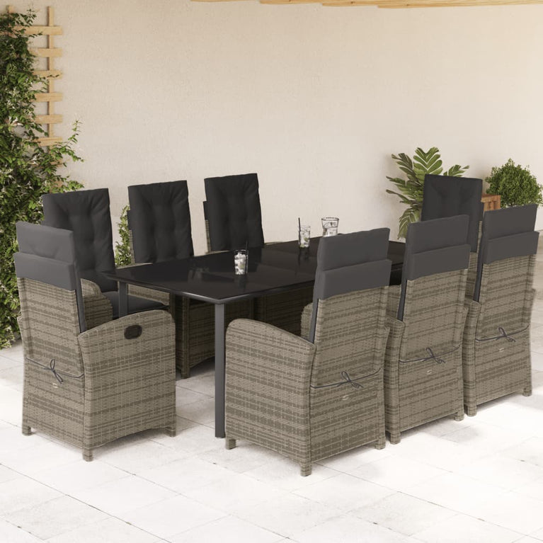 9-delige Tuinset met kussens poly rattan grijs