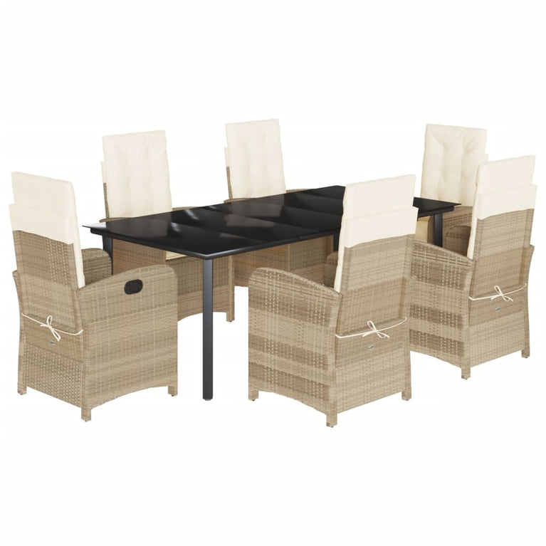 7-delige Tuinset met kussens poly rattan beige