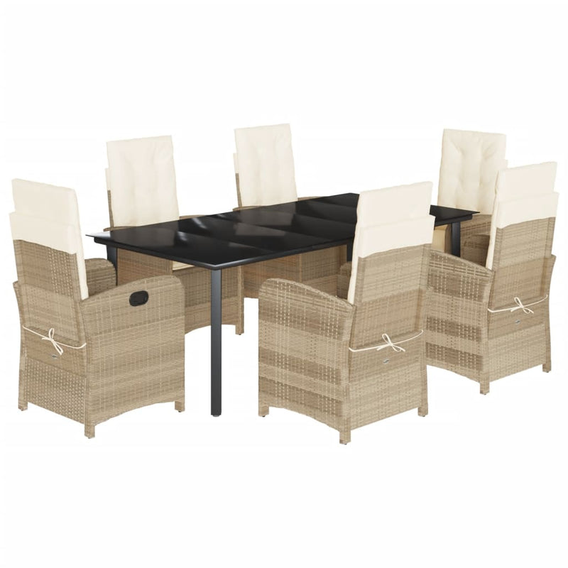 7-delige Tuinset met kussens poly rattan beige