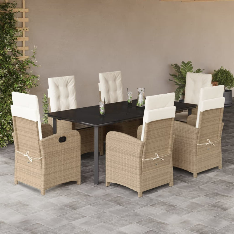 7-delige Tuinset met kussens poly rattan beige