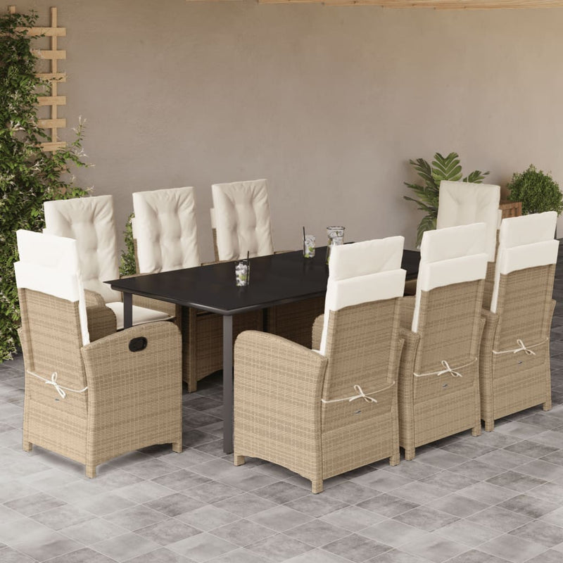9-delige Tuinset met kussens poly rattan beige