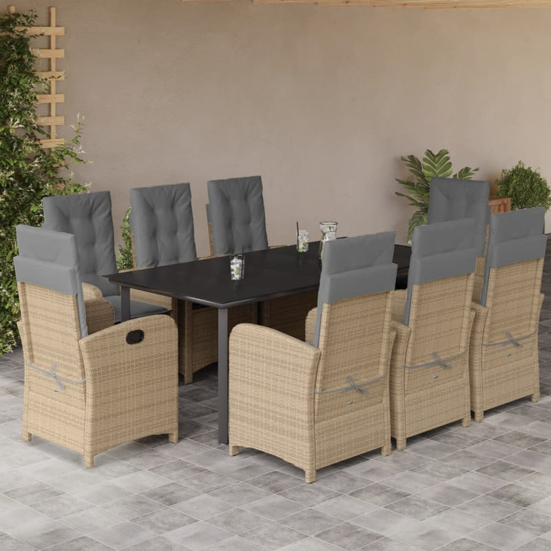 9-delige Tuinset met kussens poly rattan gemengd beige