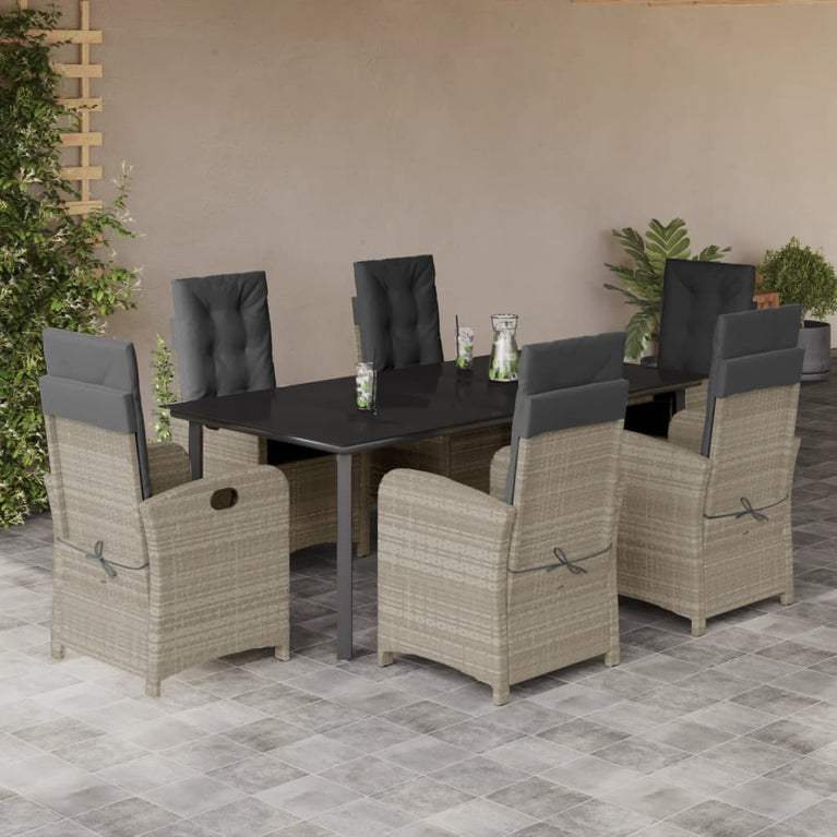 7-delige Tuinset met kussens poly rattan grijs