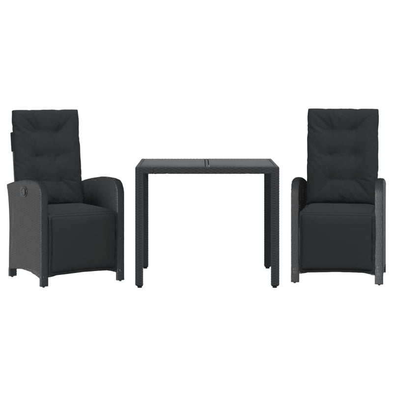 3-delige Bistroset met kussens poly rattan zwart