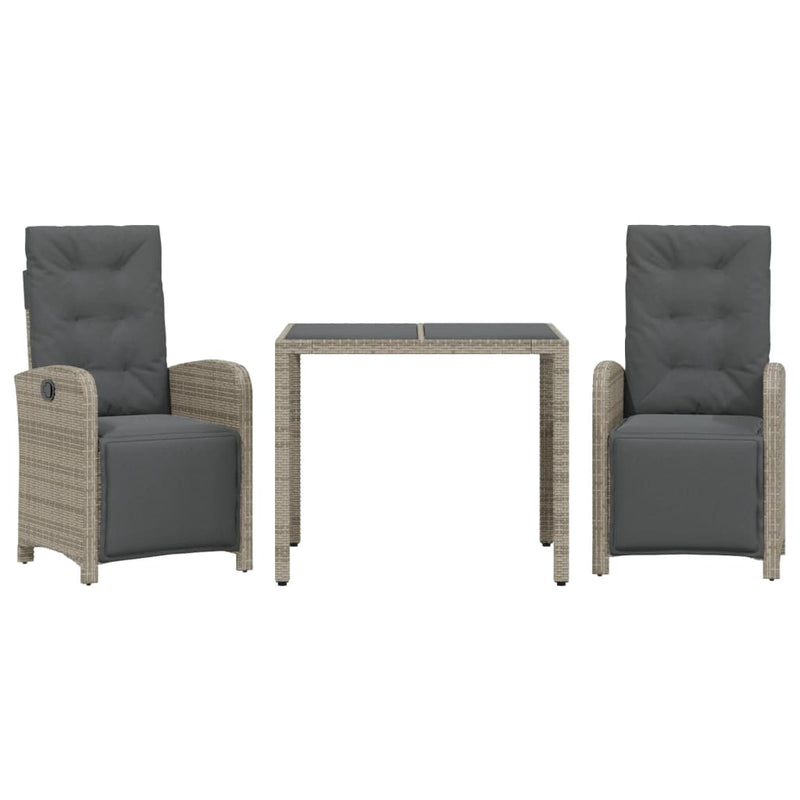 3-delige Bistroset met kussens poly rattan grijs