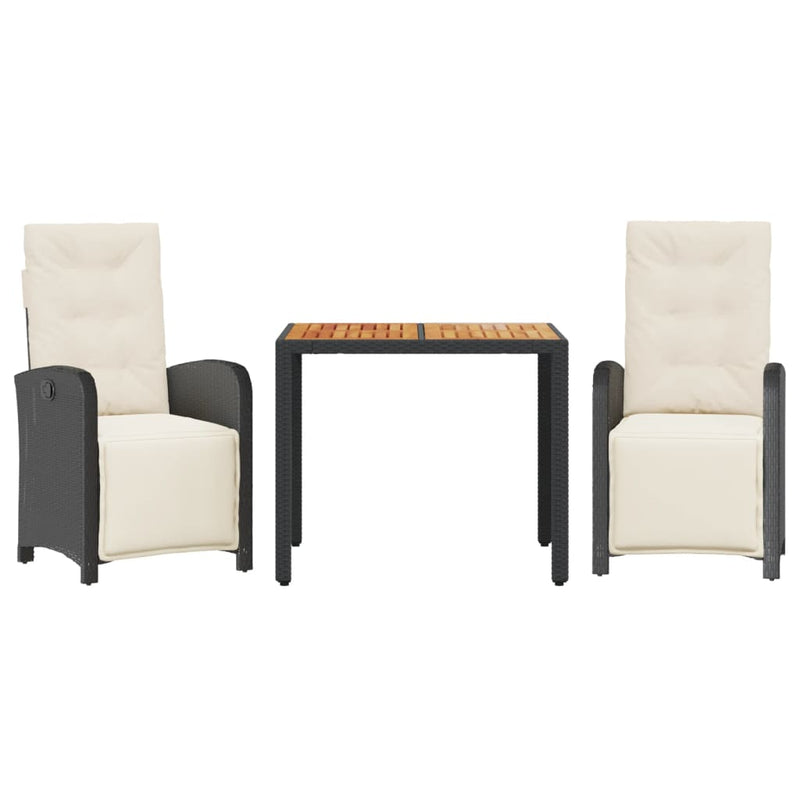 3-delige Bistroset met kussens poly rattan zwart