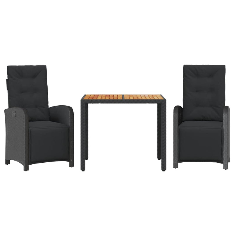 3-delige Bistroset met kussens poly rattan zwart