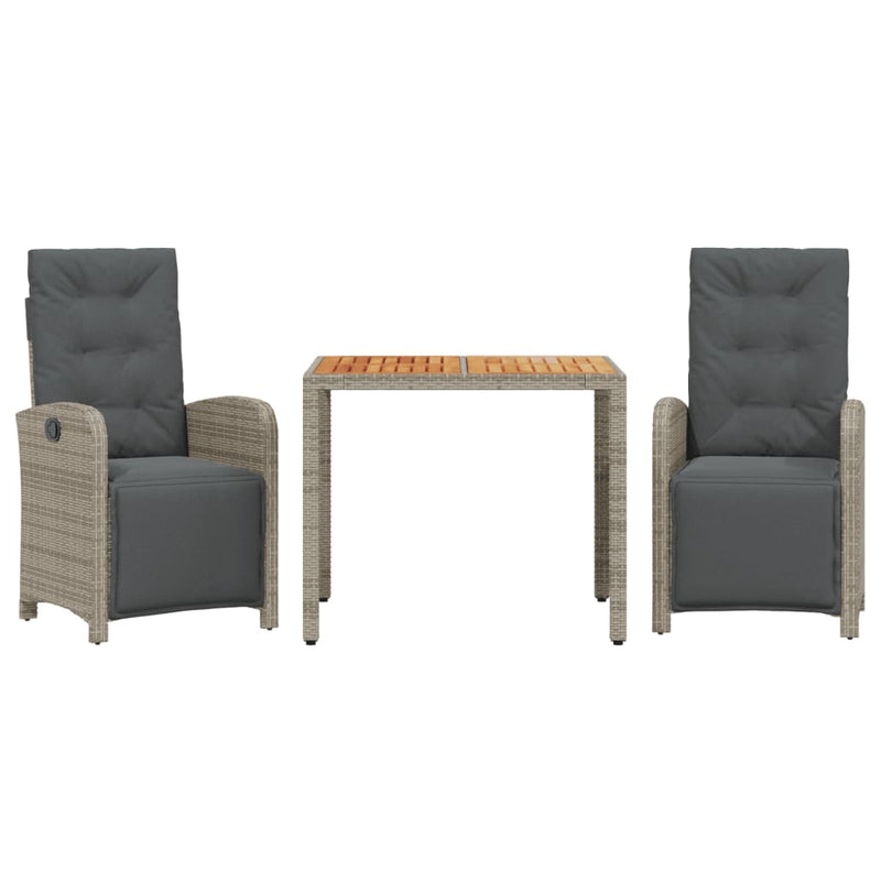 3-delige Bistroset met kussens poly rattan grijs