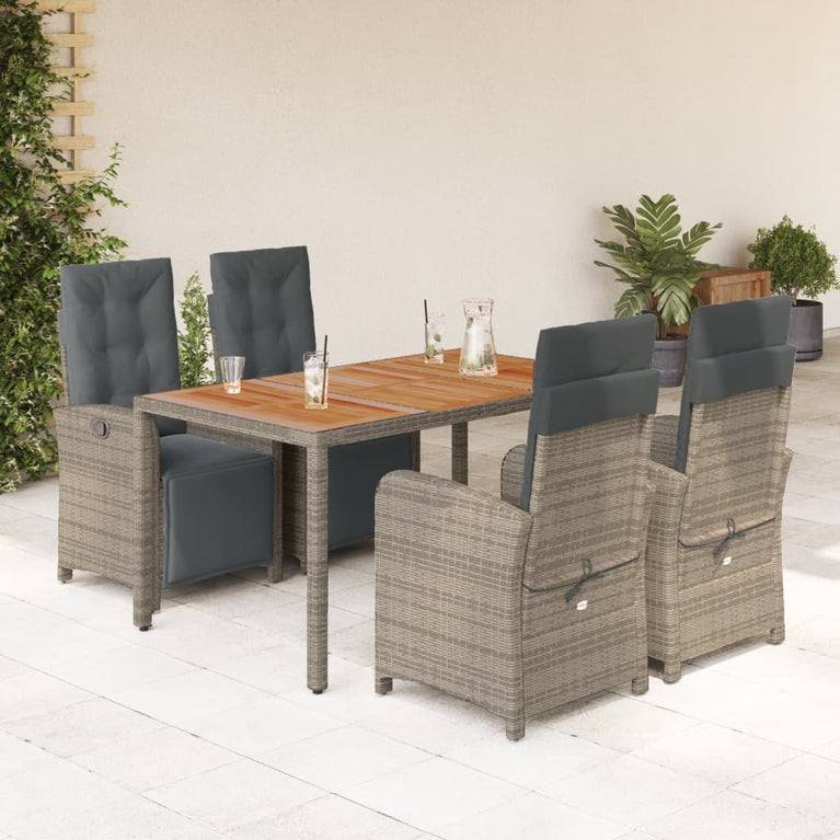 5-delige Tuinset met kussens poly rattan grijs