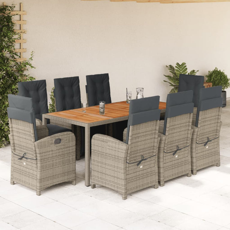 9-delige Tuinset met kussens poly rattan grijs