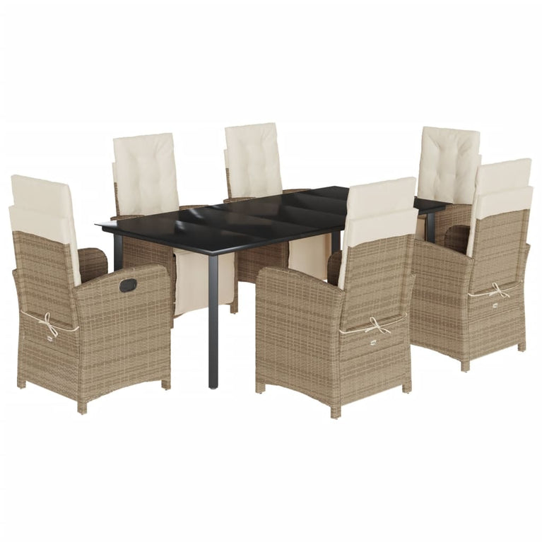 7-delige Tuinset met kussens poly rattan beige
