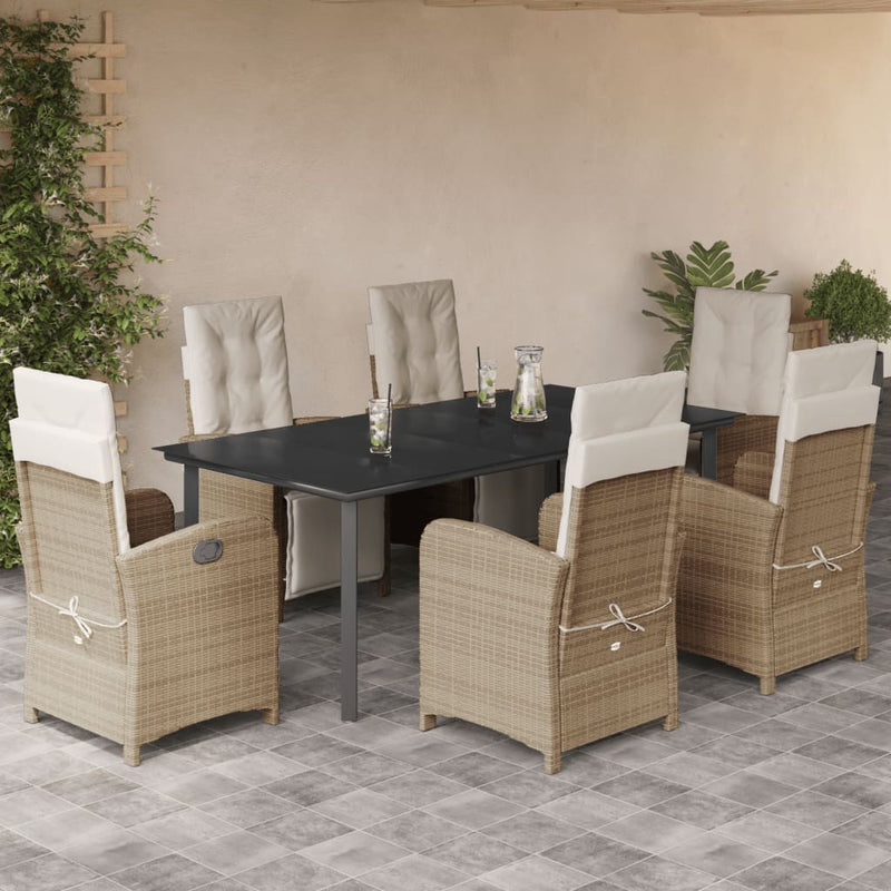 7-delige Tuinset met kussens poly rattan beige