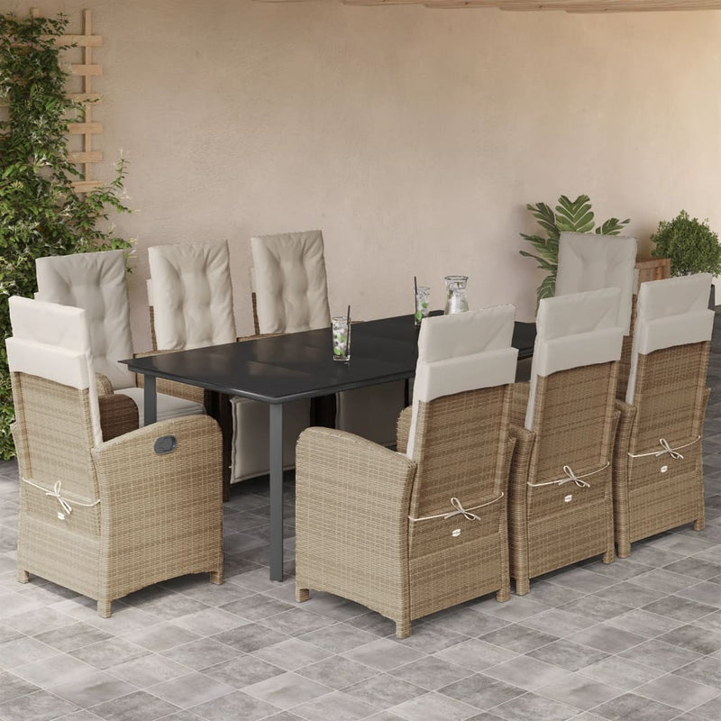 9-delige Tuinset met kussens poly rattan beige