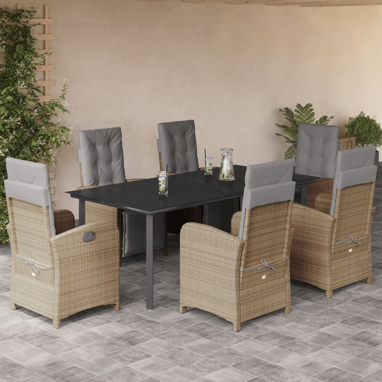 7-delige Tuinset met kussens poly rattan beige