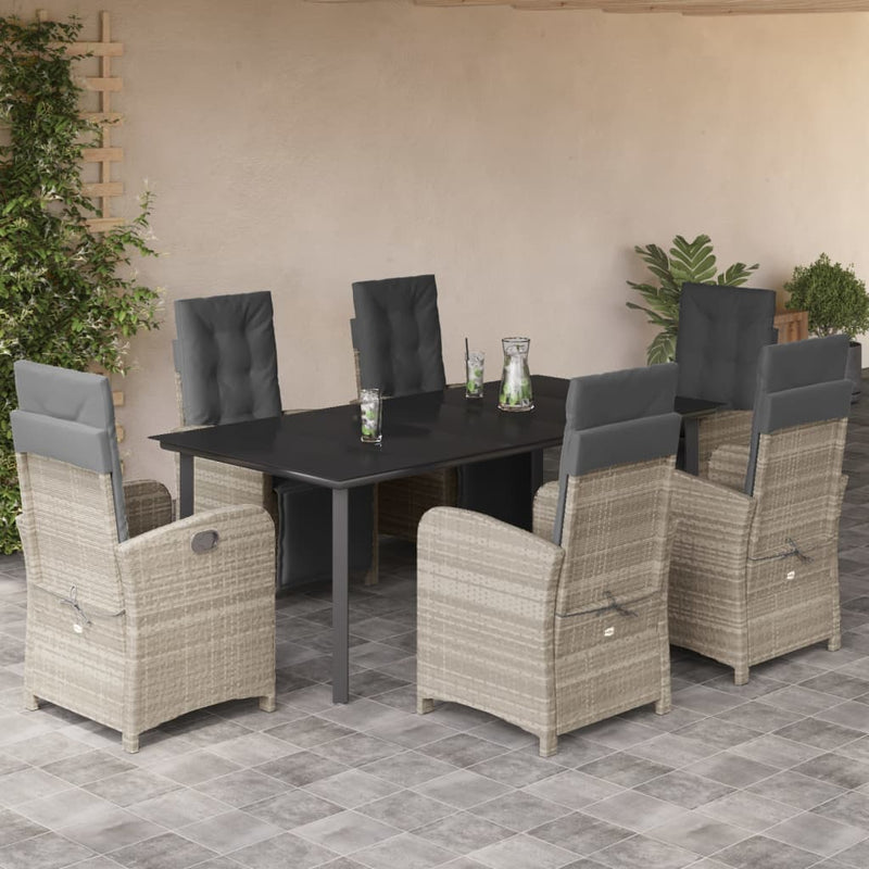 7-delige Tuinset met kussens poly rattan grijs