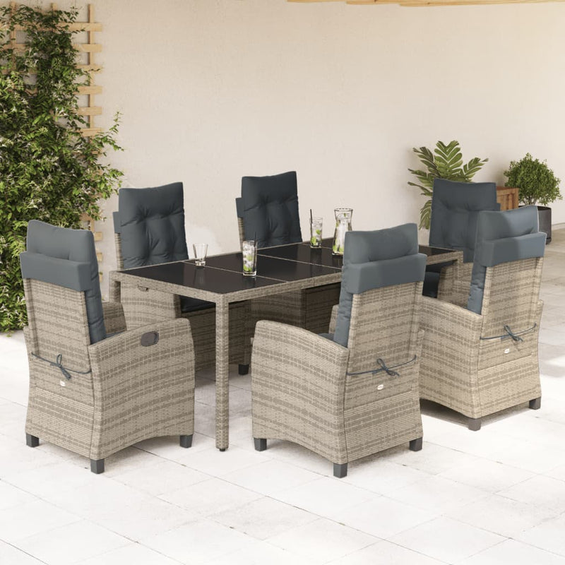 7-delige Tuinset met kussens poly rattan grijs