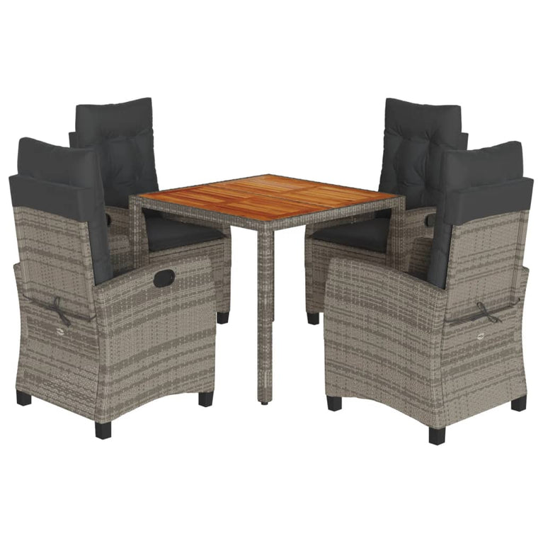 5-delige Tuinset met kussens poly rattan grijs