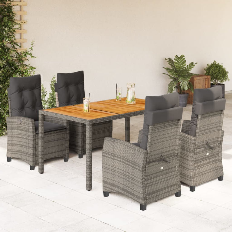 5-delige Tuinset met kussens poly rattan grijs