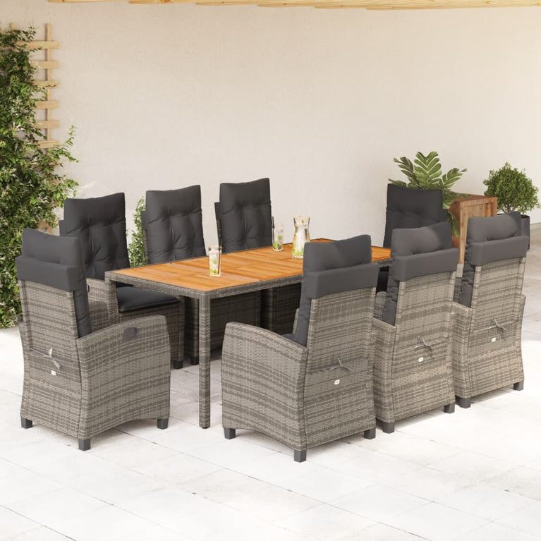 9-delige Tuinset met kussens poly rattan grijs